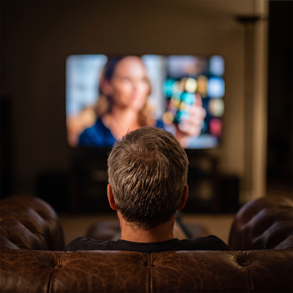 Person watching streaming TV content, representing the connected-TV ad campaigns an advertising agency can manage.