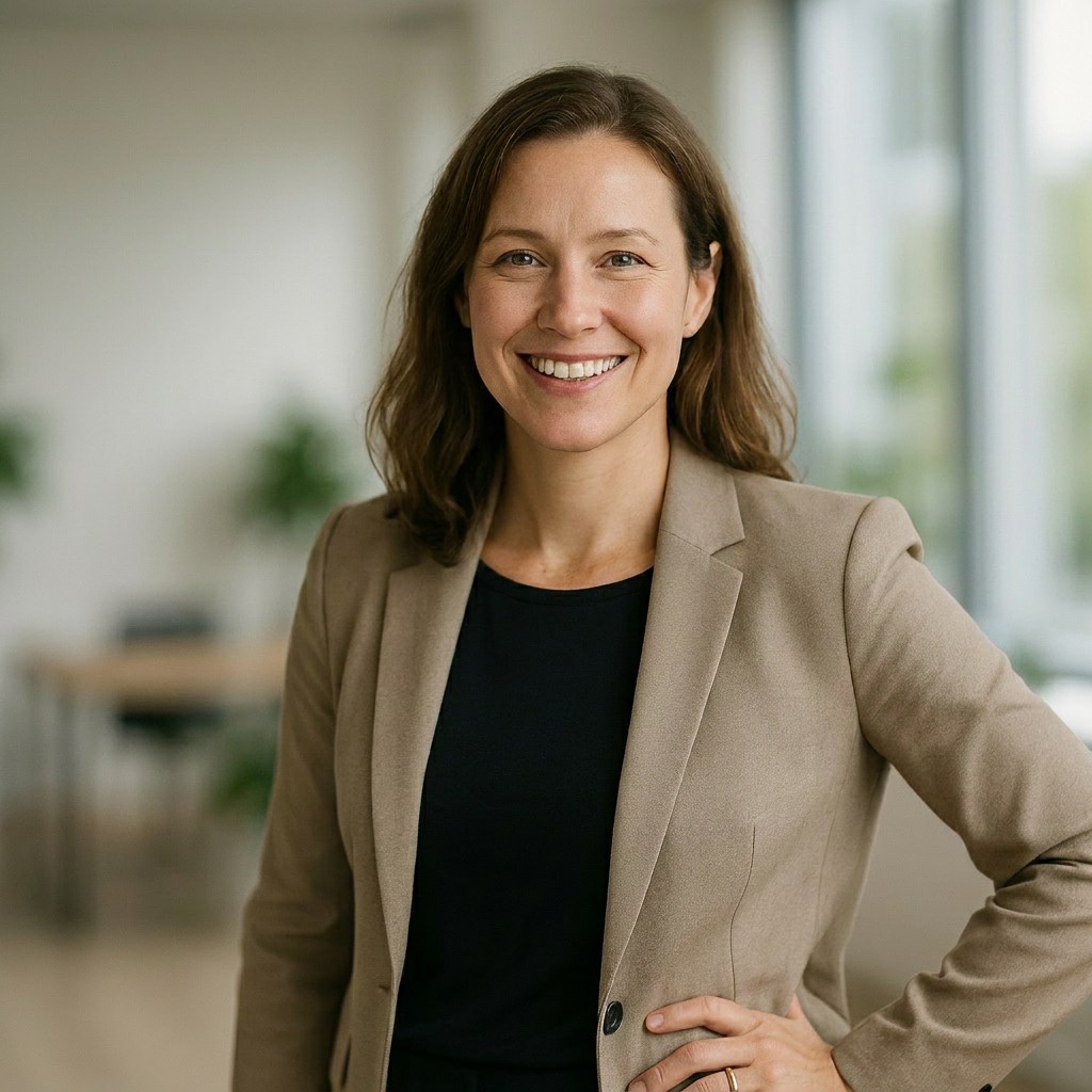 Smiling business professional in a modern office, representing our business process automation services client.