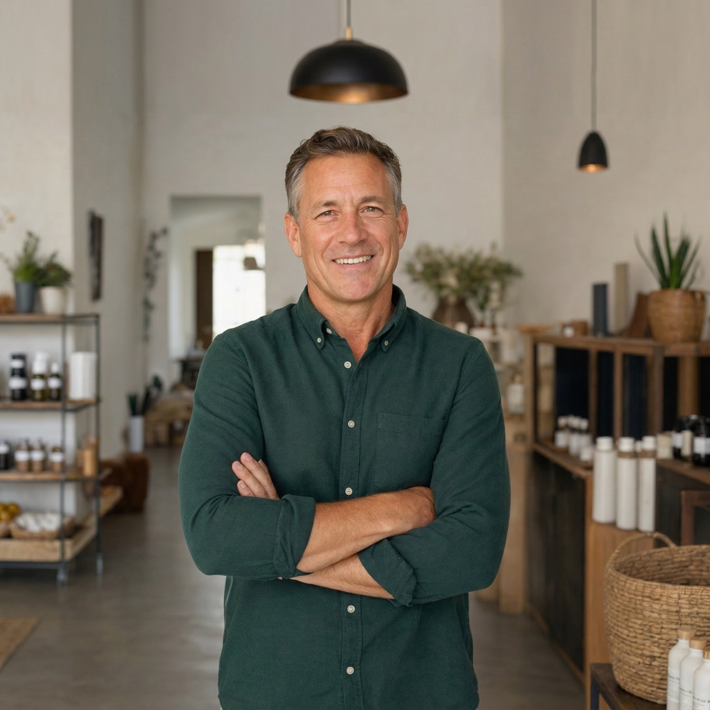 Confident small business owner smiling, representing a client of our email marketing agency.