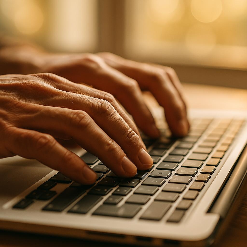 Close-up of hands typing on a laptop keyboard, representing the focused work behind an seo agency.