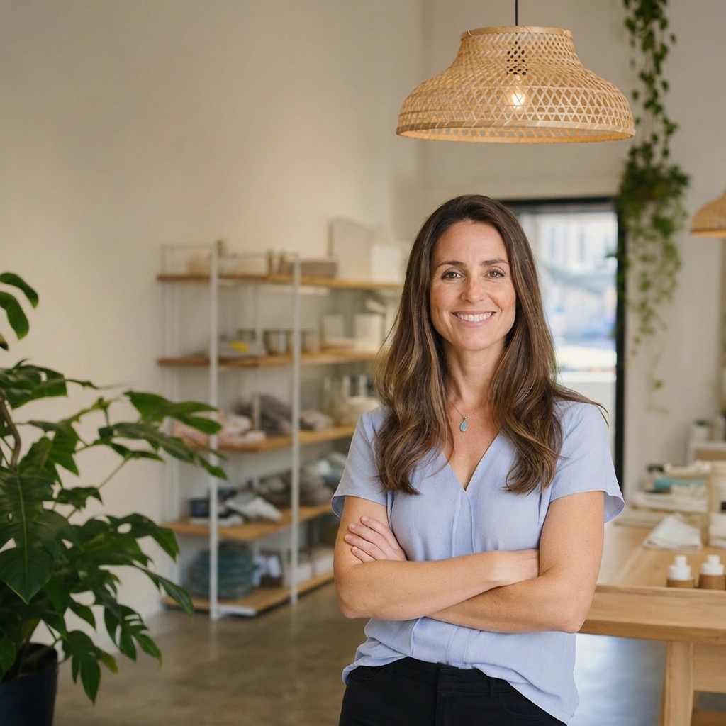 Confident small business owner smiling, representing a client of our web design company.